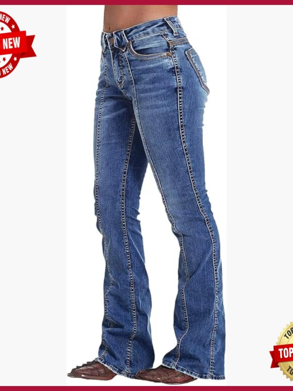 Mid Rise Boot Cut Jeans Stretchy Denim Butt Lifting Flare Bell Bottom